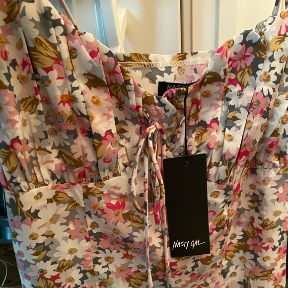 NWT Nasty Gal Floral Tie Strap Mini Summer Dress - Picture 7 of 8